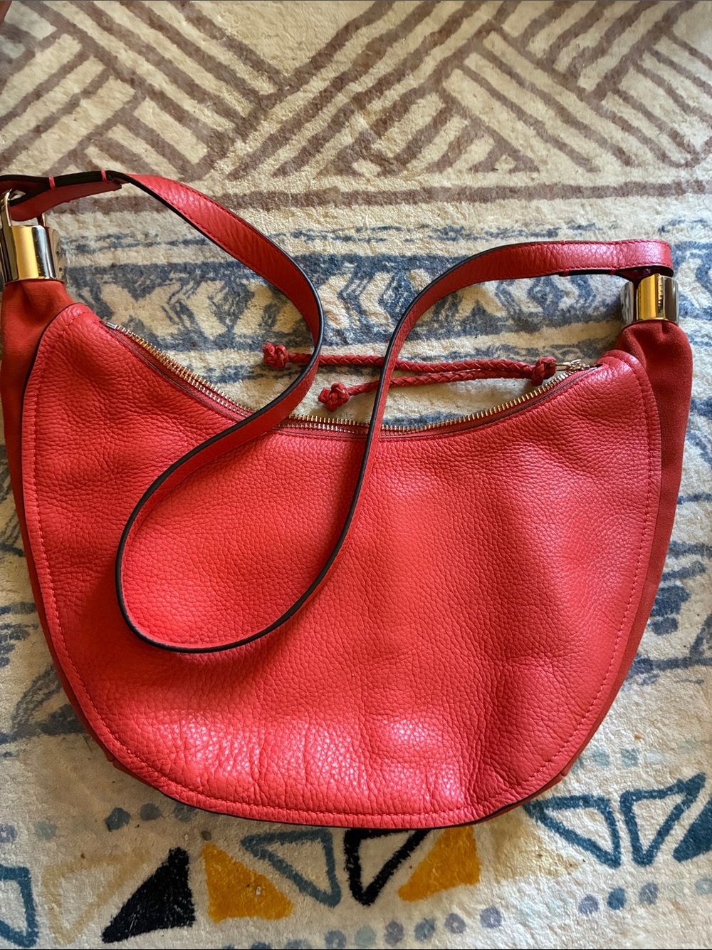 Vince Camuto Coral Pebbled Leather Half Moon Bag with Suede and  Gold Accents